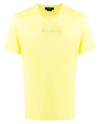 T-shirt girocollo ricamata gialla di Versace
