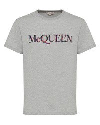 T-shirt girocollo ricamata grigia di Alexander McQueen