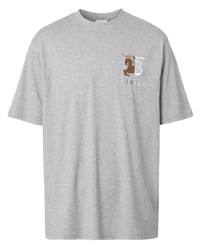 T-shirt girocollo ricamata grigia di Burberry