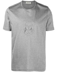 T-shirt girocollo ricamata grigia di Corneliani