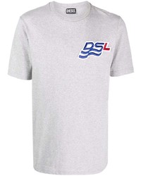 T-shirt girocollo ricamata grigia di Diesel