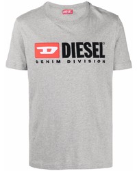 T-shirt girocollo ricamata grigia di Diesel