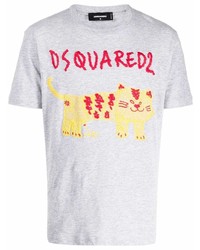 T-shirt girocollo ricamata grigia di DSQUARED2