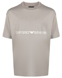 T-shirt girocollo ricamata grigia di Emporio Armani
