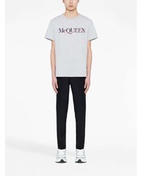 T-shirt girocollo ricamata grigia di Alexander McQueen