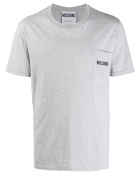 T-shirt girocollo ricamata grigia di Moschino