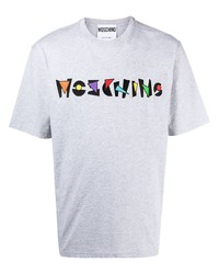 T-shirt girocollo ricamata grigia di Moschino