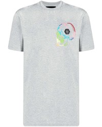 T-shirt girocollo ricamata grigia di Philipp Plein