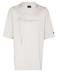 T-shirt girocollo ricamata grigia di Rick Owens