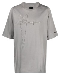 T-shirt girocollo ricamata grigia di Rick Owens X Champion