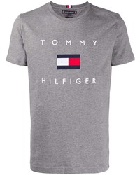 T-shirt girocollo ricamata grigia di Tommy Hilfiger