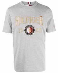 T-shirt girocollo ricamata grigia di Tommy Hilfiger