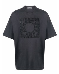T-shirt girocollo ricamata grigio scuro di Acne Studios