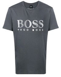 T-shirt girocollo ricamata grigio scuro di BOSS HUGO BOSS