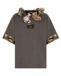 T-shirt girocollo ricamata grigio scuro di Dolce & Gabbana