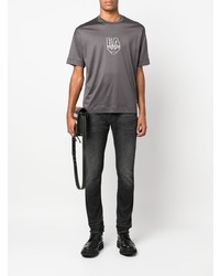T-shirt girocollo ricamata grigio scuro di Emporio Armani