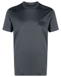 T-shirt girocollo ricamata grigio scuro di Emporio Armani
