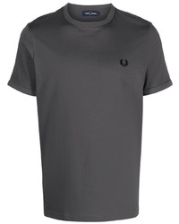 T-shirt girocollo ricamata grigio scuro di Fred Perry