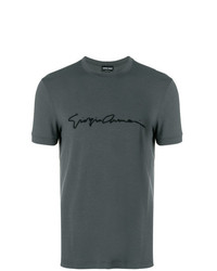 T-shirt girocollo ricamata grigio scuro di Giorgio Armani