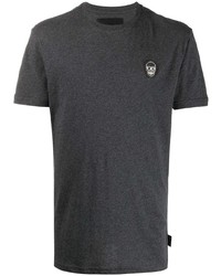 T-shirt girocollo ricamata grigio scuro di Philipp Plein