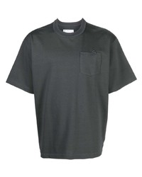 T-shirt girocollo ricamata grigio scuro di Sacai