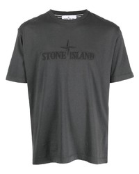 T-shirt girocollo ricamata grigio scuro di Stone Island