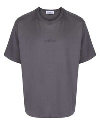 T-shirt girocollo ricamata grigio scuro di Stone Island