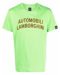 T-shirt girocollo ricamata lime di Automobili Lamborghini