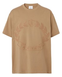 T-shirt girocollo ricamata marrone chiaro di Burberry