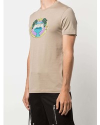 T-shirt girocollo ricamata marrone chiaro di Versace