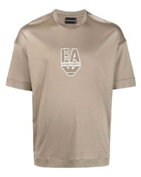 T-shirt girocollo ricamata marrone chiaro di Emporio Armani