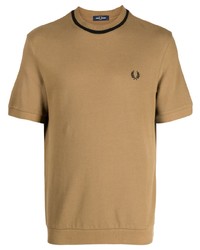 T-shirt girocollo ricamata marrone chiaro di Fred Perry