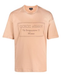 T-shirt girocollo ricamata marrone chiaro di Giorgio Armani