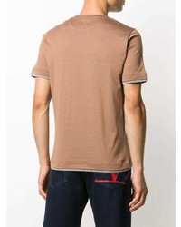 T-shirt girocollo ricamata marrone chiaro di Eleventy