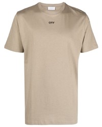T-shirt girocollo ricamata marrone chiaro di Off-White