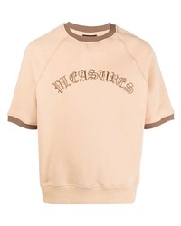 T-shirt girocollo ricamata marrone chiaro di Pleasures