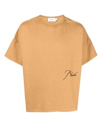 T-shirt girocollo ricamata marrone chiaro di Rhude