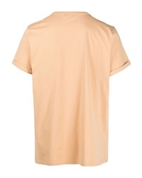 T-shirt girocollo ricamata marrone chiaro di Maison Labiche