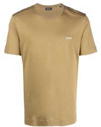 T-shirt girocollo ricamata marrone chiaro di Zegna