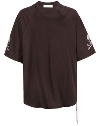T-shirt girocollo ricamata marrone scuro