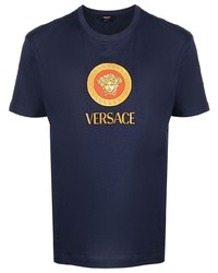 T-shirt girocollo ricamata marrone scuro di Versace
