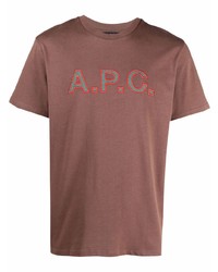 T-shirt girocollo ricamata marrone di A.P.C.