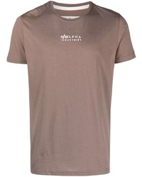 T-shirt girocollo ricamata marrone di Alpha Industries