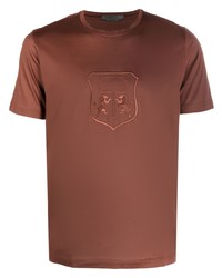T-shirt girocollo ricamata marrone di Corneliani