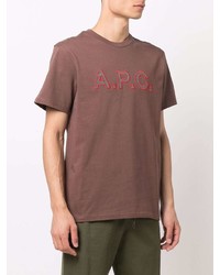 T-shirt girocollo ricamata marrone di A.P.C.