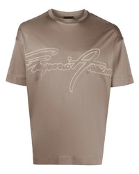T-shirt girocollo ricamata marrone di Emporio Armani