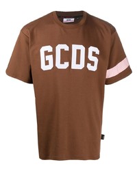 T-shirt girocollo ricamata marrone di Gcds