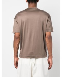 T-shirt girocollo ricamata marrone di Emporio Armani