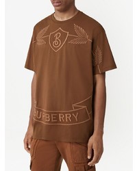 T-shirt girocollo ricamata marrone di Burberry