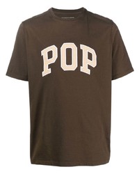 T-shirt girocollo ricamata marrone di Pop Trading Company